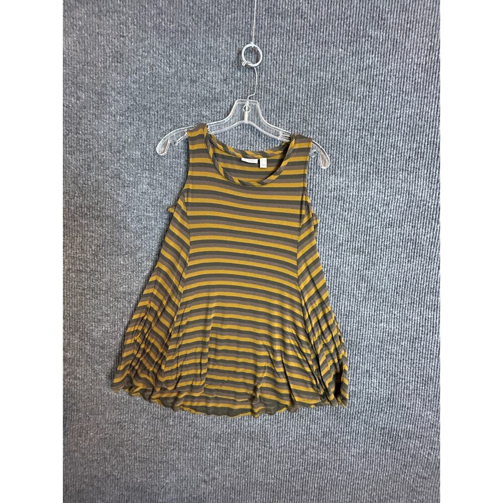LOGO by Lori Goldstein Swing Tank Top Women's XS Striped Mustard Gray Sleeveless
